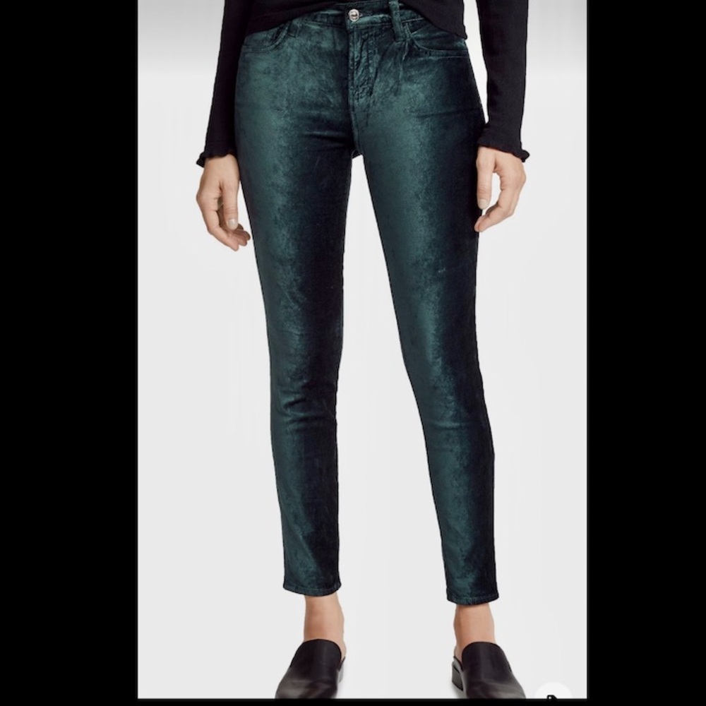 7 For All Mankind Velvet Skinny Pants - Blackened Emerald - 32